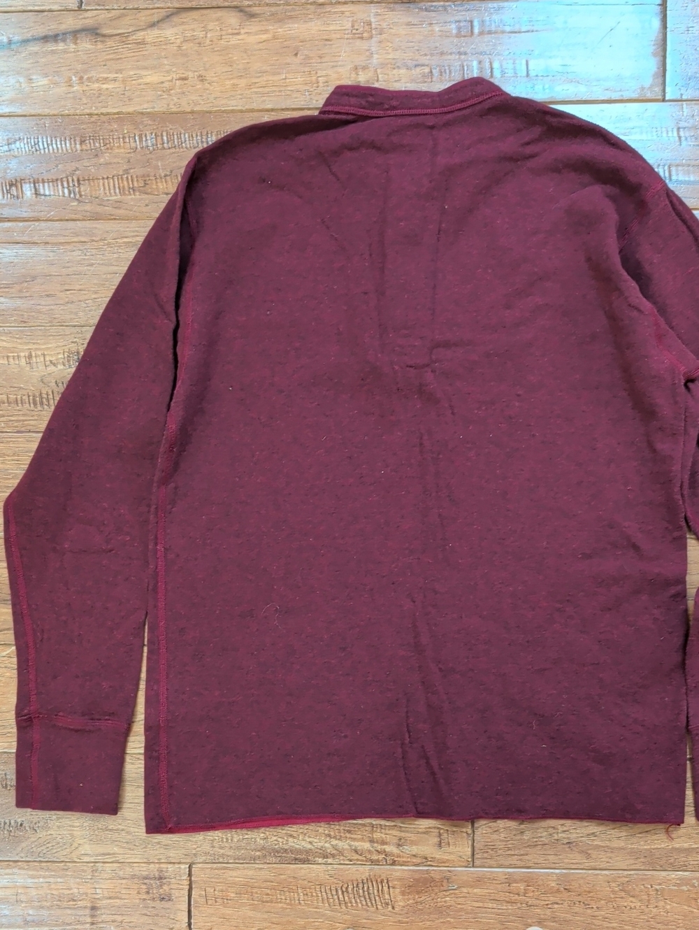 L.L. Bean Men's Maroon/Burgundy Wool Blend  Henley Long Sleeve Shirt - Picture 5 of 7